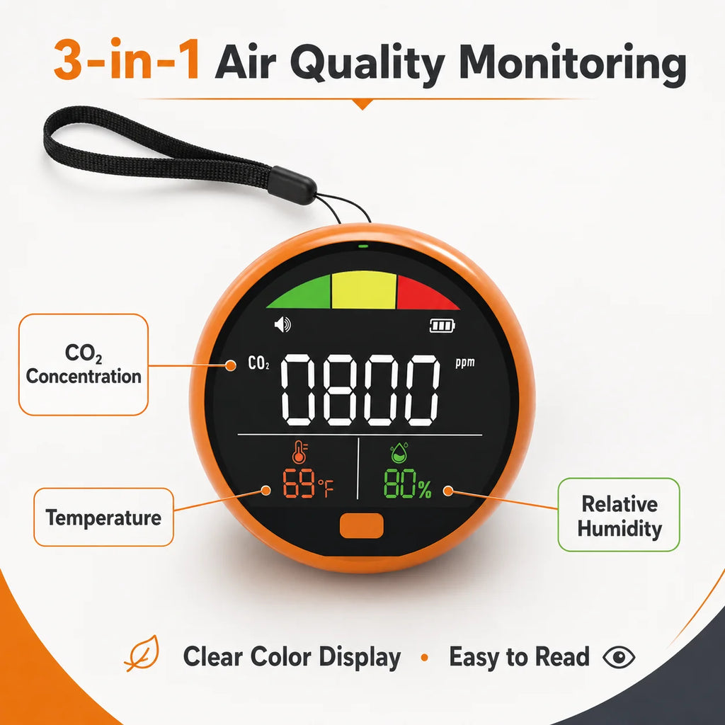 Fabisense PTH-21C Portable NDIR CO2 Detector with Temperature Humidity Carbon Dioxide Monitor for Home Office Car RV
