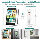 Wireless Indoor Outdoor Weather Station Digital Thermometer Hygrometer, 433MHz Remote Sensor, 328ft Range, Color LCD, Max/Min