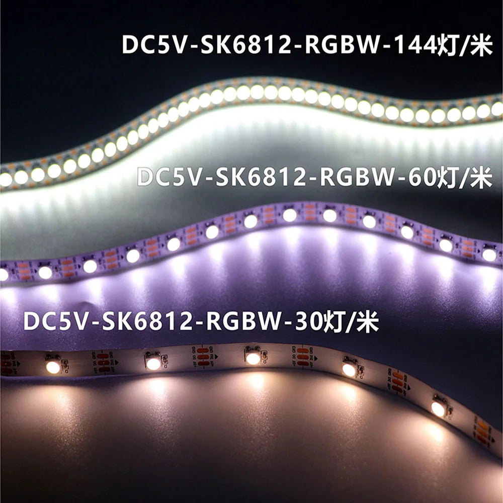 4IN1 Addressable WS2812 SK6812 Pixel LED Strip 5050 RGB RGBW DC5V 12V 30/60/144LEDs  Digital LED Pixel Strip White/Black PCB