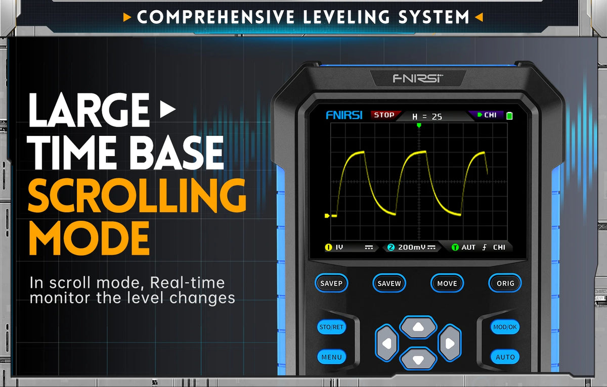 FNIRSI DPOX180H Handheld Dual Channel Digital Oscilloscope 180MHz-3DB 2 In 1 Function Signal Generator Fluorescence Display ZOOM