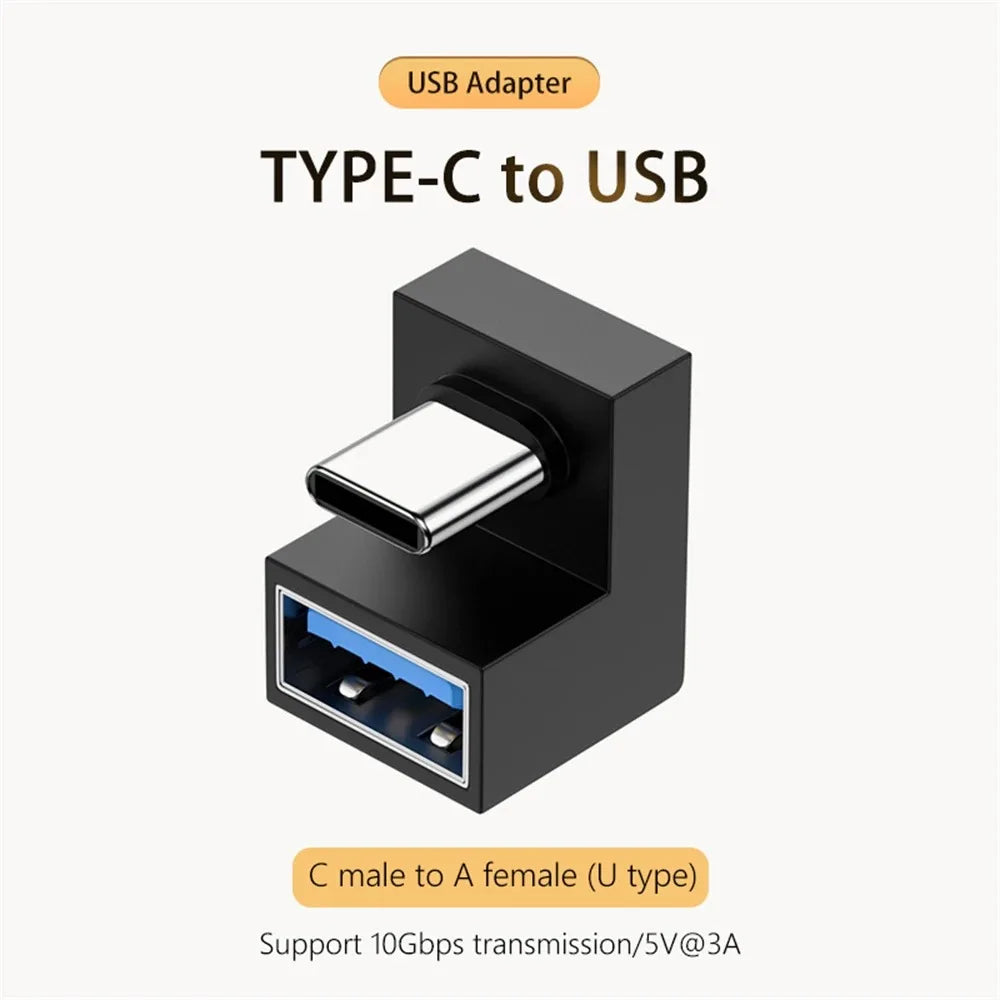 90/180 Degree Elbow C Adapter Type C OTG to USB Converter U Shape USB-C 3.0 Connector for Android Computer Phone Tablet Adapter