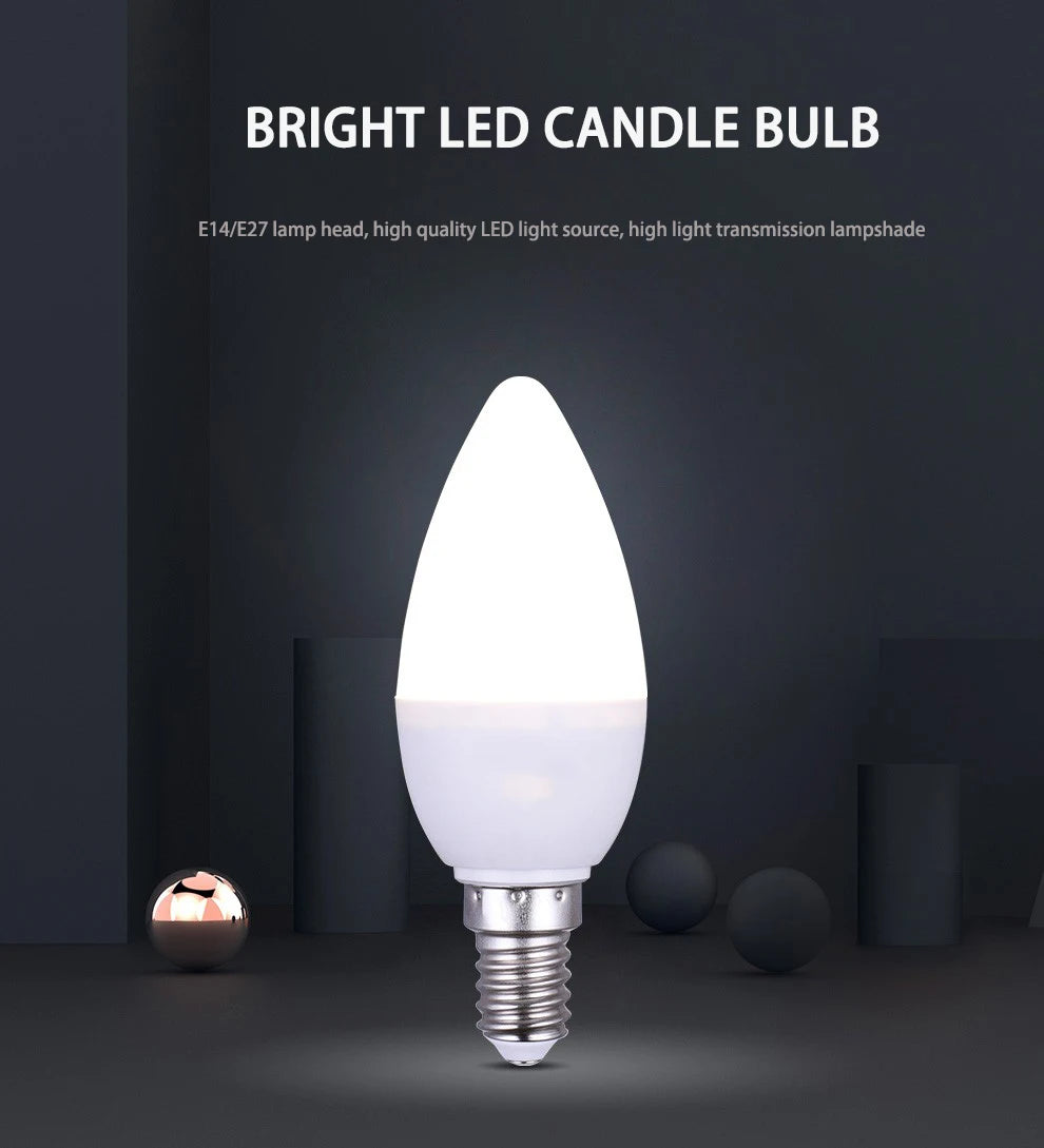 6Pcs  led Light bulb E14 E27 LED Lamp Indoor Warm Cold White Light 3W 6W 9W 12W 15W 220V LED Candle Bulb Home Decor Chandelier