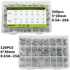 360Pcs Fast Blow Glass Fuses Assortment Kit 24 Values Auto Fuses Assortment Kit 250V 5x20mm & 6x30mm Glass Tube Fuses with Box