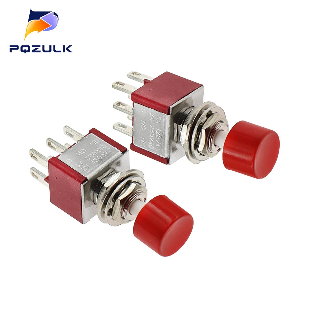 5PCS 10PCS PS-202 Mini 6MM 6Pin SPDT DPDT Momentary Push Button Switch 2A 250VAC 5A 120VAC Toggle Switch With Red Cap