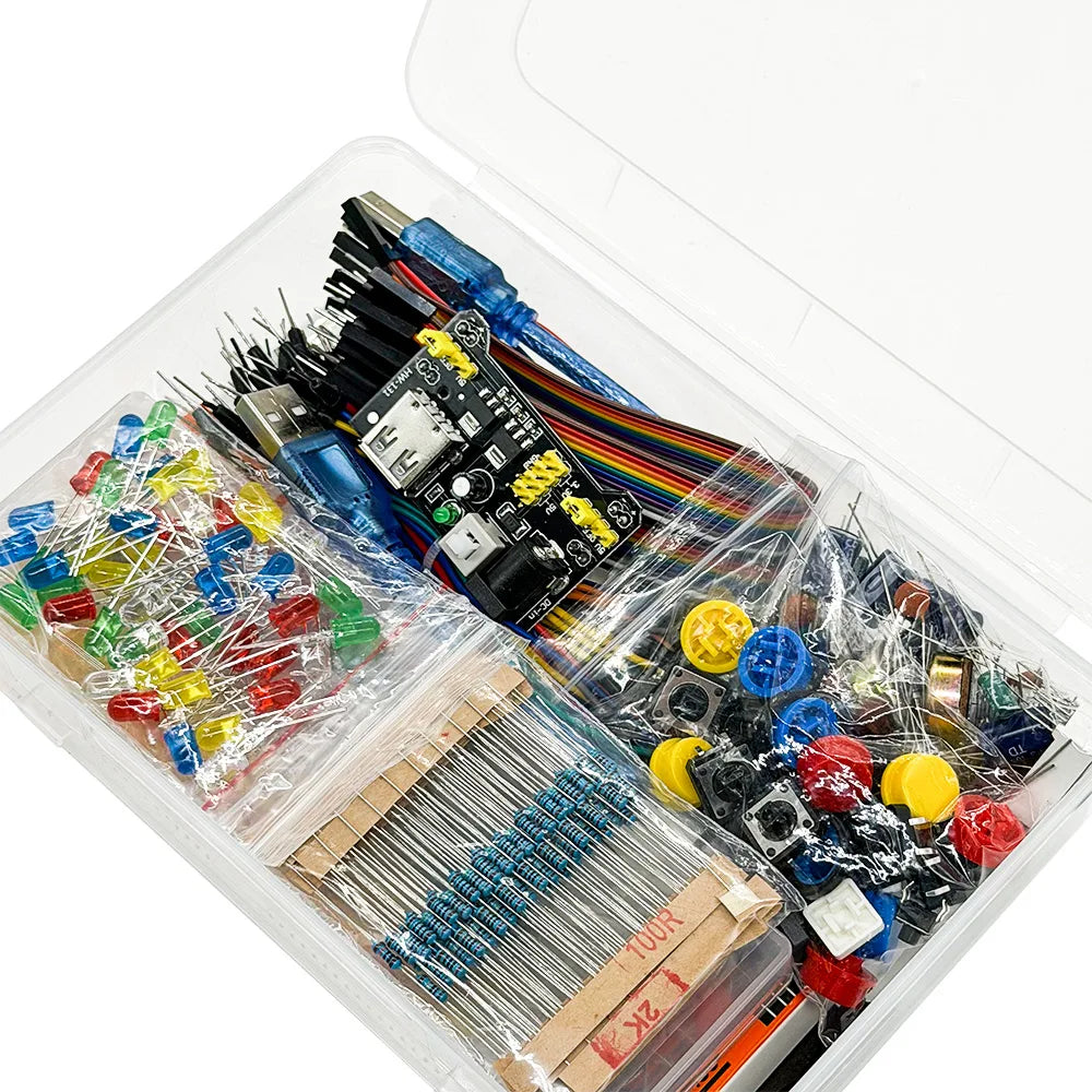 Electronics DIY Starter Learning Kit for arduino R3 board, MB-102 Dupont wire USB cable jumper wire resistor, Button switch, LED