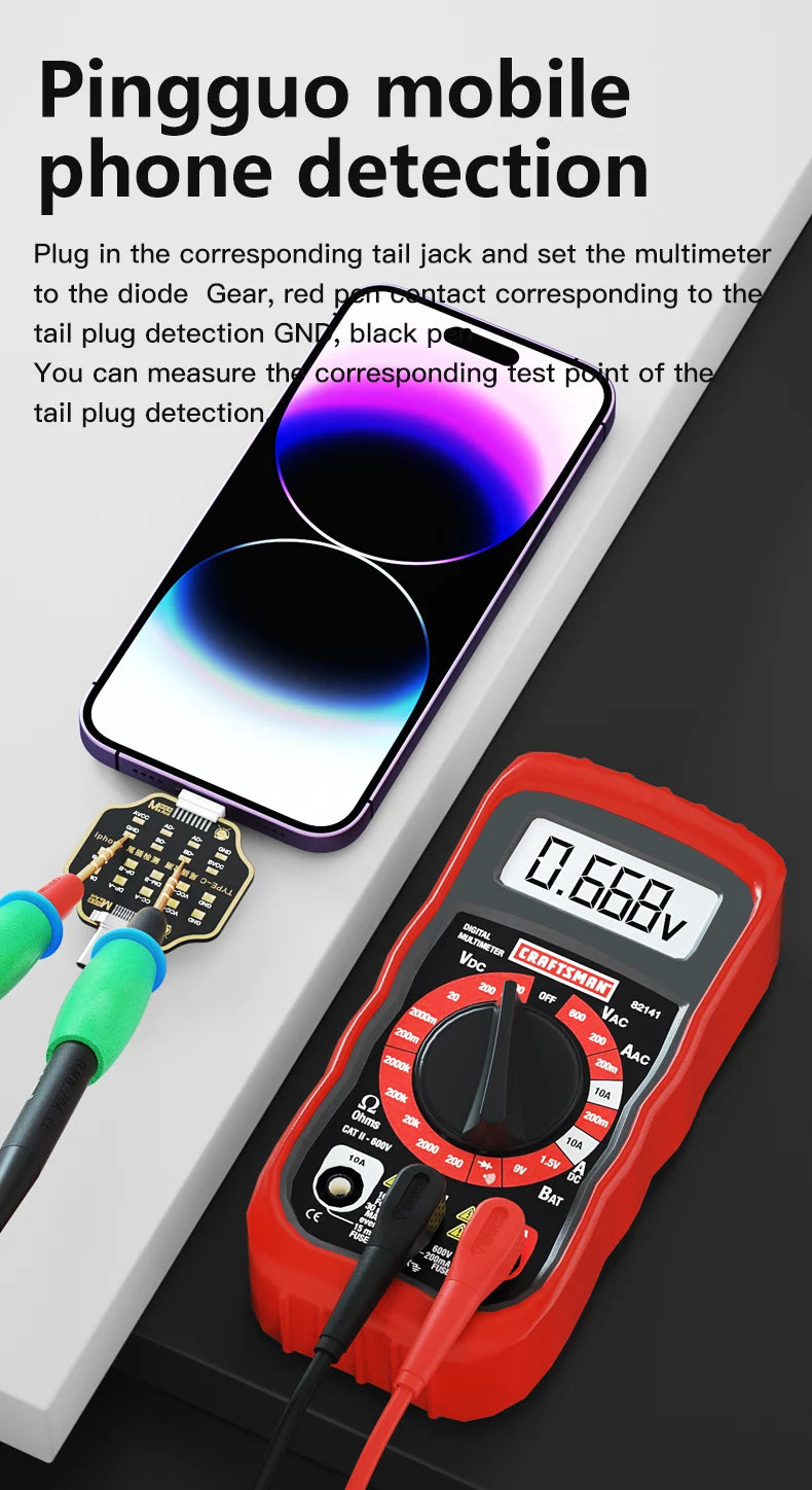 Mechanic T-824 No Disassembly Required Mobile Phone Tail Insertion Detector Digital Display Current Power Check Type-C Lightning