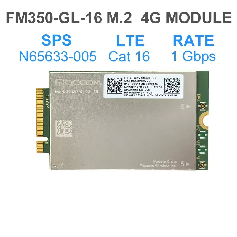 FIBOCOM FM350-GL-16 4G WWAN Module GPS Receiver LTE CAT-16 Laptop Card 4G LTE-A Pro Cat16 WWAN eSIM SPS# N65633-005