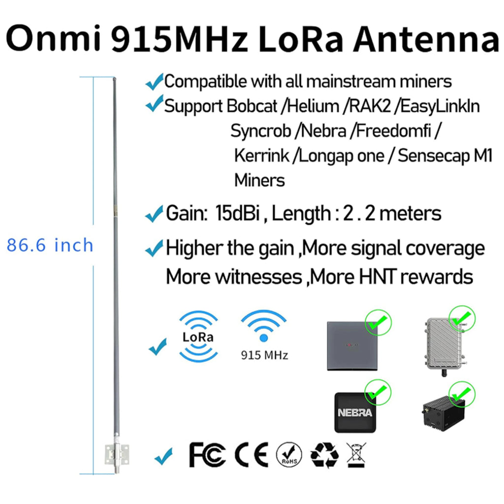 Outdoor Rooftop 2.2m LoRaWAN 868MHz 15dBi Omni-Directional Antenna with Glass Fiber Radome for HNT Mining