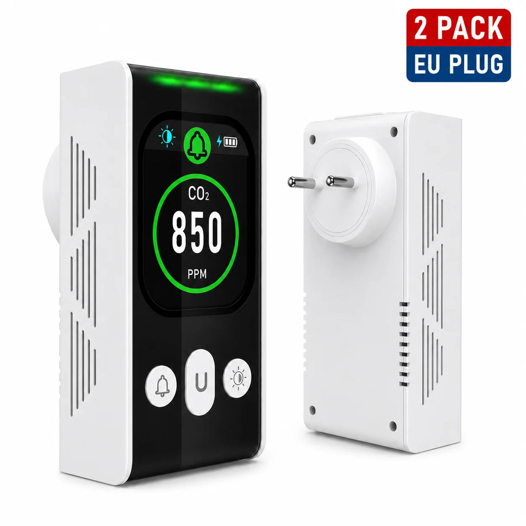 FABISENSE PTH-253N Plug-in CO2 Detector NDIR Air Quality Monitor 400-5000 PPM with Color Display and Adjustable Alarm