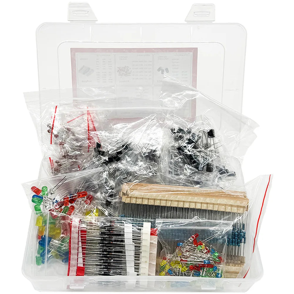1500PCS Electronic Components Kit Resistor Electrolytic Capacitor  F5mmLED F3mmLED  Diode Transistor  Ceramic Capacitor with Box