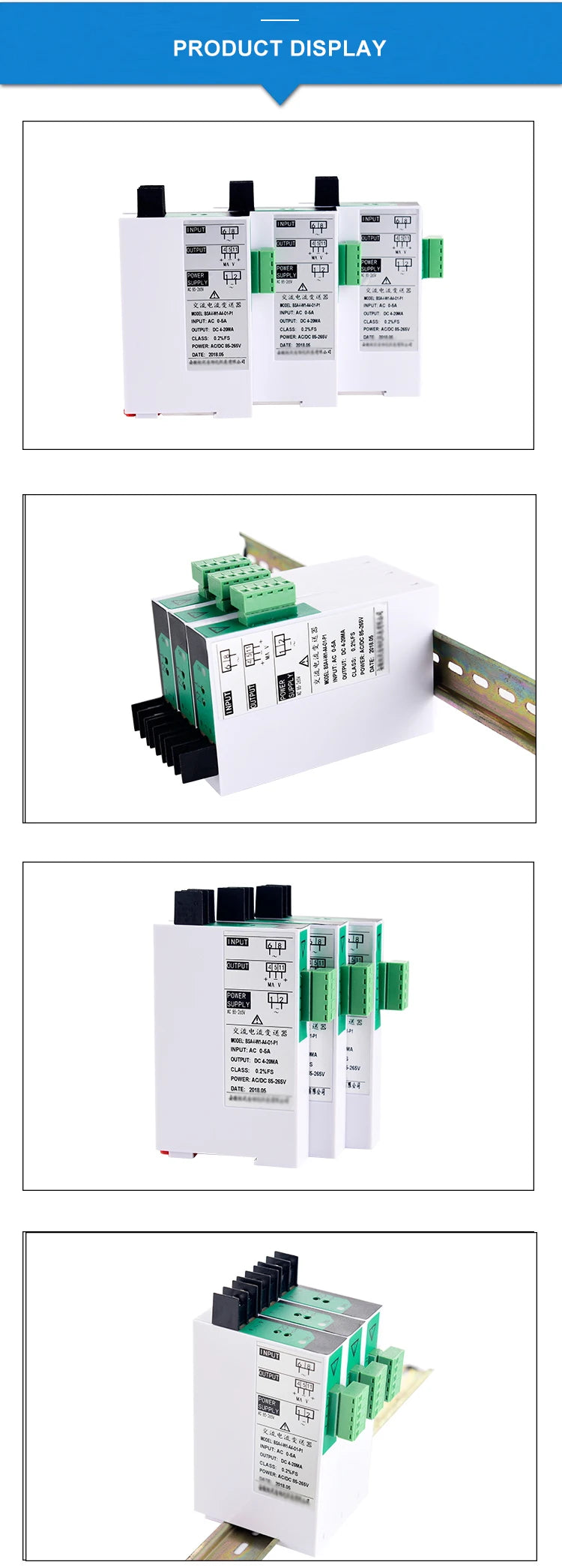 AC Current Transmitters 220VAC Power Supply 1000V AC Voltage Transducer Sensor 0-1A 5A 10A 20A AC 4-20mA Output