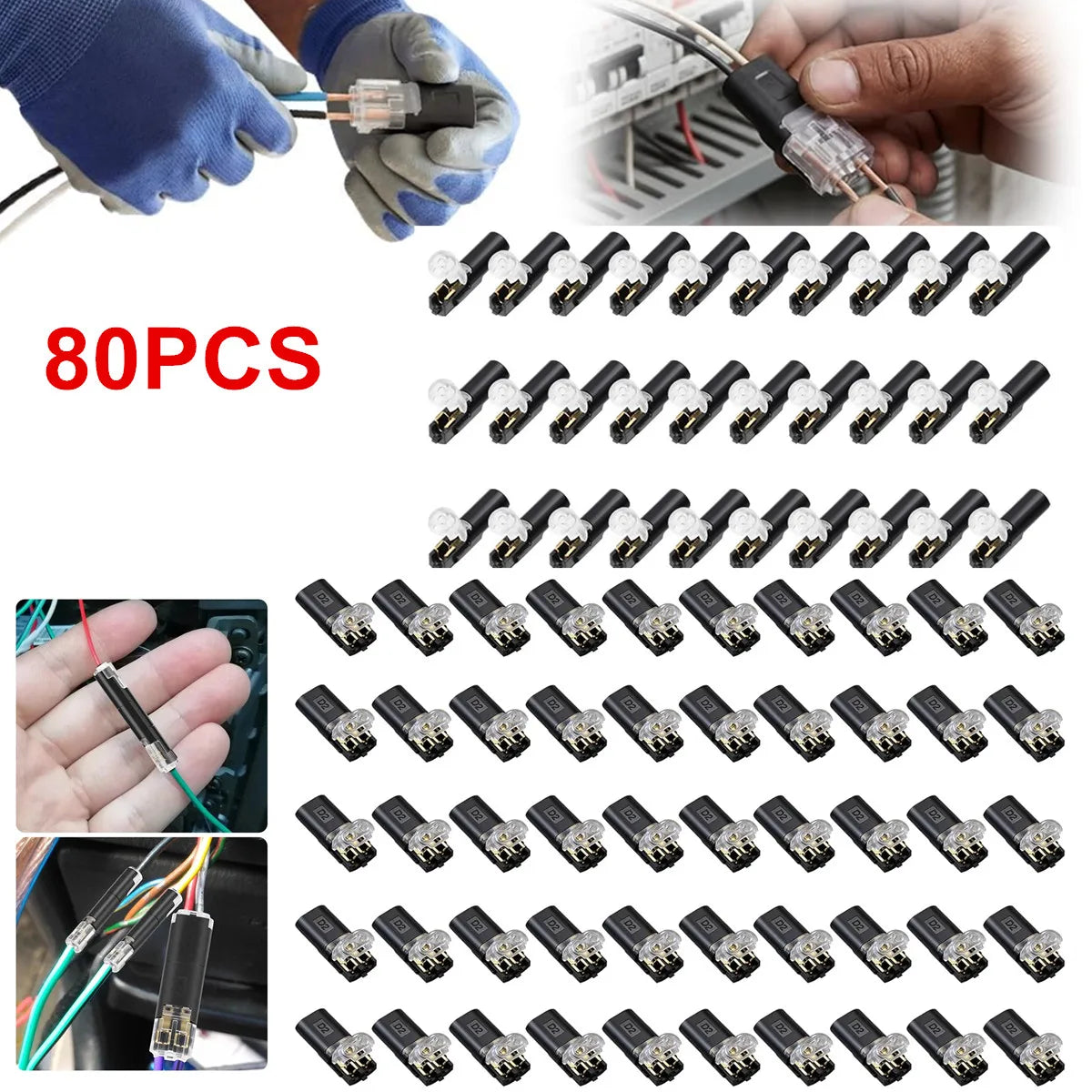 80PCS Plug-In Quick Wire Connectors Reusable Terminal Block Set, Lever Lock Electrical Cable Connectors, 30x 1-Pin & 50x 2-Pin Splicing Connectors for Solid & Stranded Wires, DIY Home Wiring