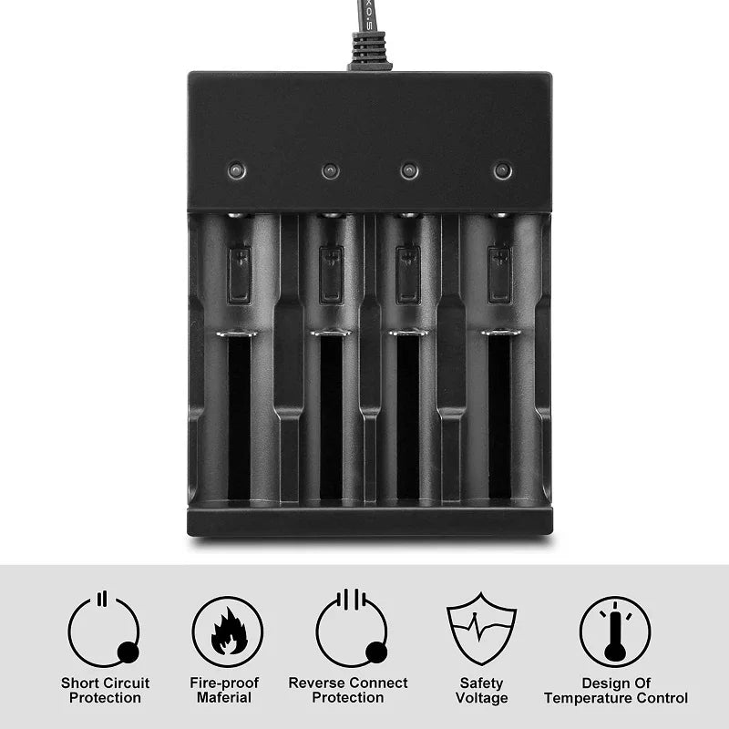 Skywolfeye 4 Bay Smart Universal Charger for 3.7V Rechargeable Li-ion Batteries Compatible 18650 26650 22650 14500 16340(CR123)