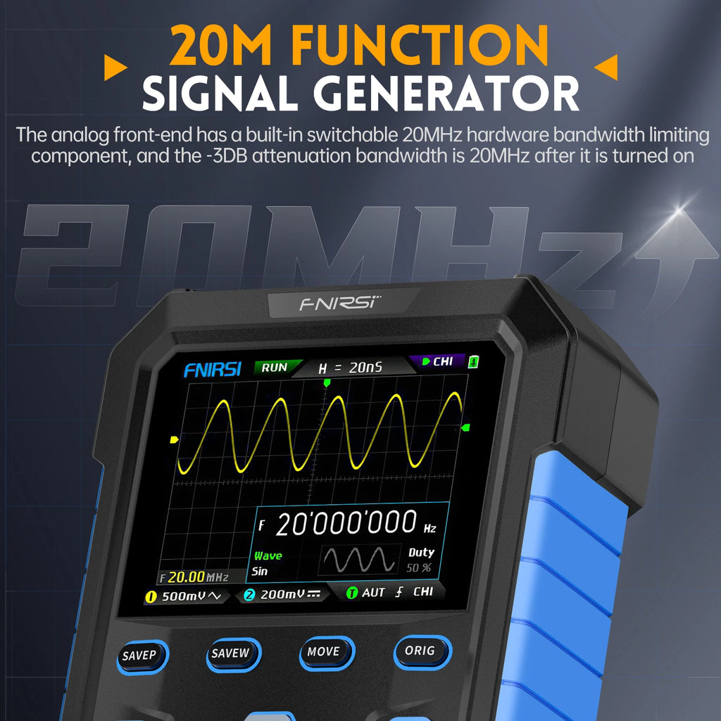 FNIRSI DPOX180H Handheld Dual Channel Digital Oscilloscope 180MHz-3DB 2 In 1 Function Signal Generator Fluorescence Display ZOOM