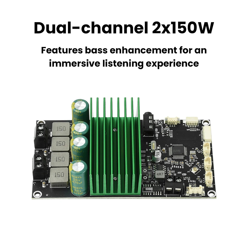 2X150W Bluetooth BT Amplifier Board Bass Enhancement EQ Adjustment Audio Amplifier Module with APP Tuning for DIY Car Audio