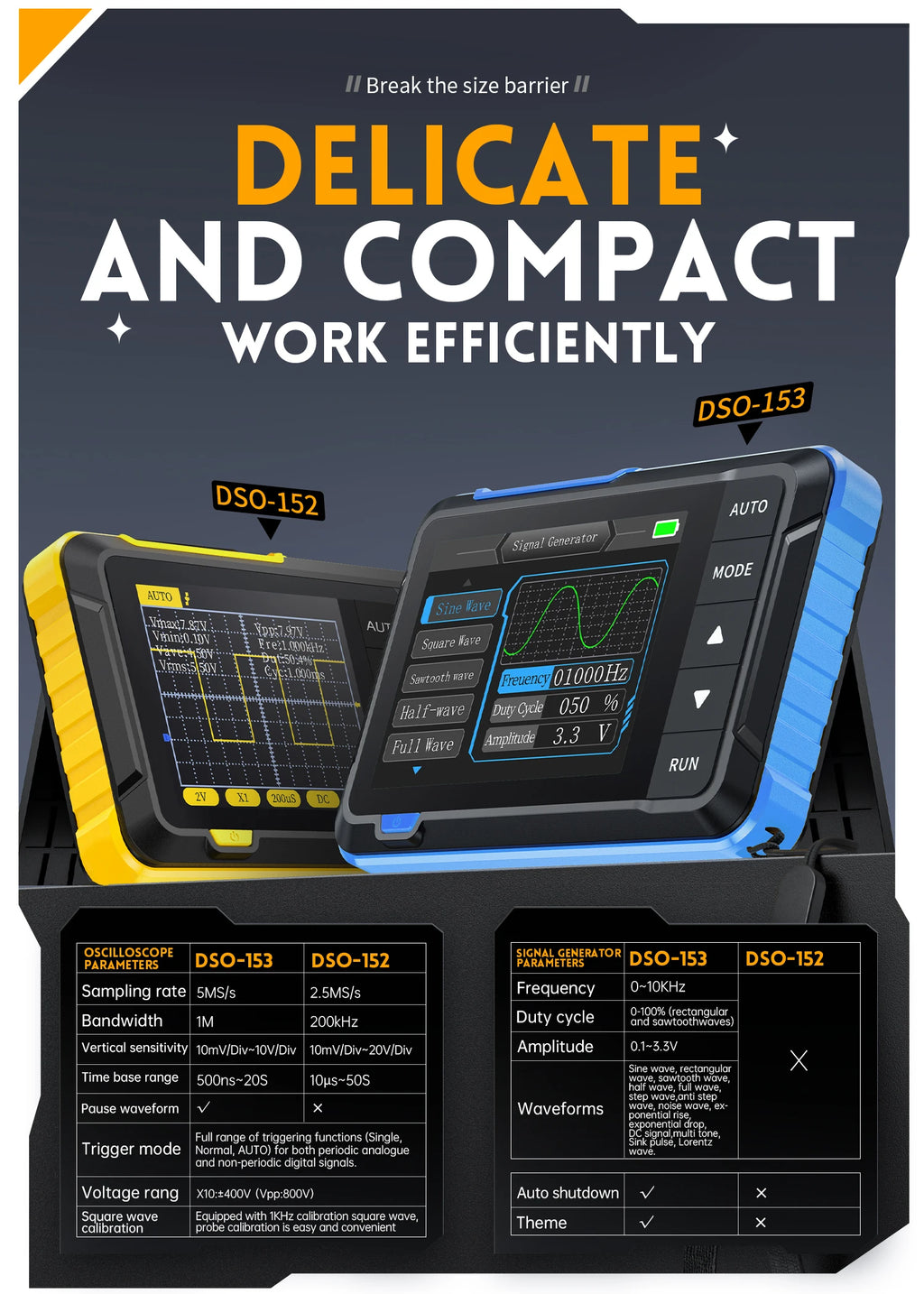 FNIRSI DSO-152 DSO-153 DSO510 Handheld Digital Oscilloscope 200KHz/1MHz/10MHz Bandwidth