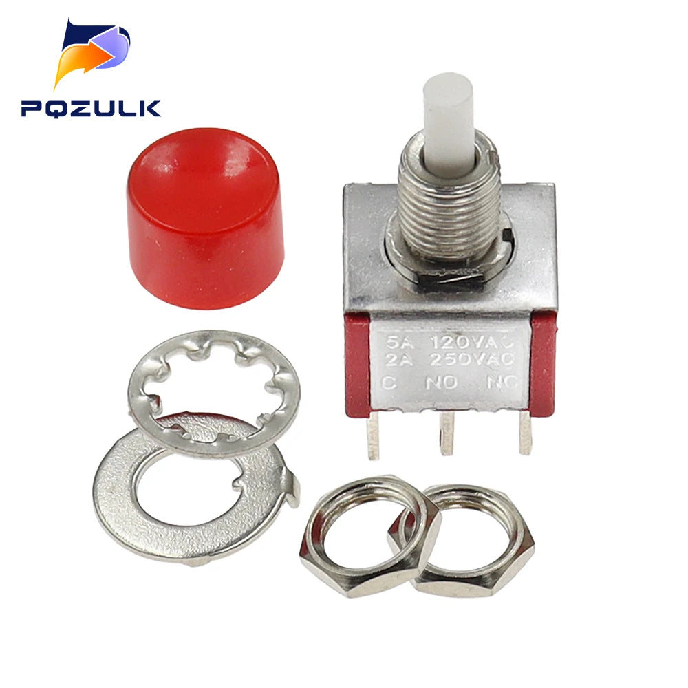 5PCS 10PCS PS-202 Mini 6MM 6Pin SPDT DPDT Momentary Push Button Switch 2A 250VAC 5A 120VAC Toggle Switch With Red Cap
