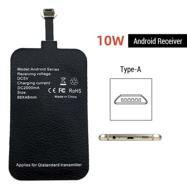 10W 5V Wireless Receiver Coil for IPhone5 6 7 Type C Universal Wireless Charging Adapter for Samsung Huawei Xiaomi