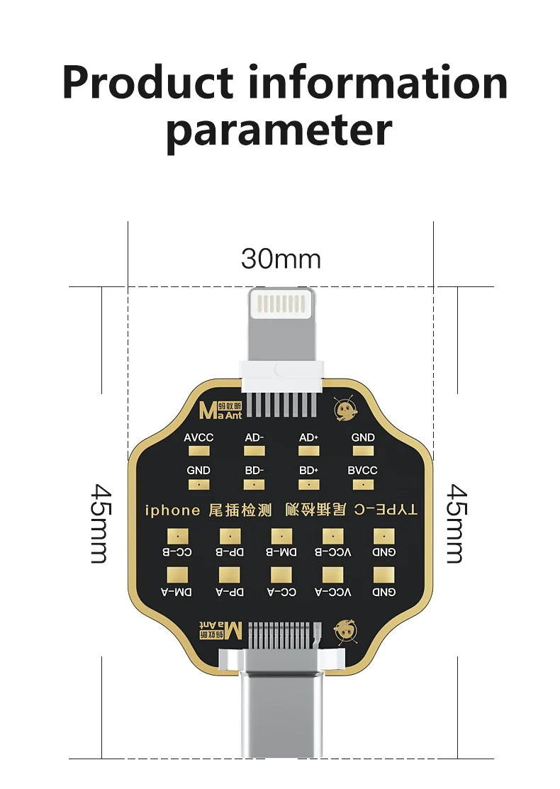 Mechanic T-824 No Disassembly Required Mobile Phone Tail Insertion Detector Digital Display Current Power Check Type-C Lightning