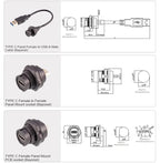 CAZN Waterproof IP67 IP68 Type C Female to Male PFC Flat Cable 3.1 Speed Bayonet-type Type-C 3.1 10GB
