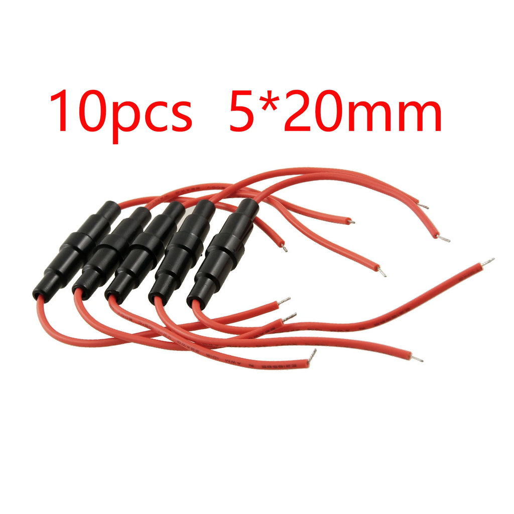X Autohaux 5/10pcs 5*20MM Glass Tube Fuse Holder Screw Type Quick Blow 5X20MM Fuses 22AWG Wire 250V Car Accessories Auto Parts