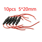 X Autohaux 5/10pcs 5*20MM Glass Tube Fuse Holder Screw Type Quick Blow 5X20MM Fuses 22AWG Wire 250V Car Accessories Auto Parts