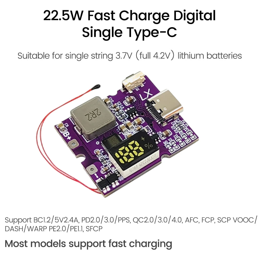 22.5W Mobile Power Module Power Bank Bidirectional Fast Charging Circuit Board With Digital/Light Type-C USB Suppor PD/QC3.0 2.0