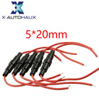 X Autohaux 5/10pcs 5*20MM Glass Tube Fuse Holder Screw Type Quick Blow 5X20MM Fuses 22AWG Wire 250V Car Accessories Auto Parts