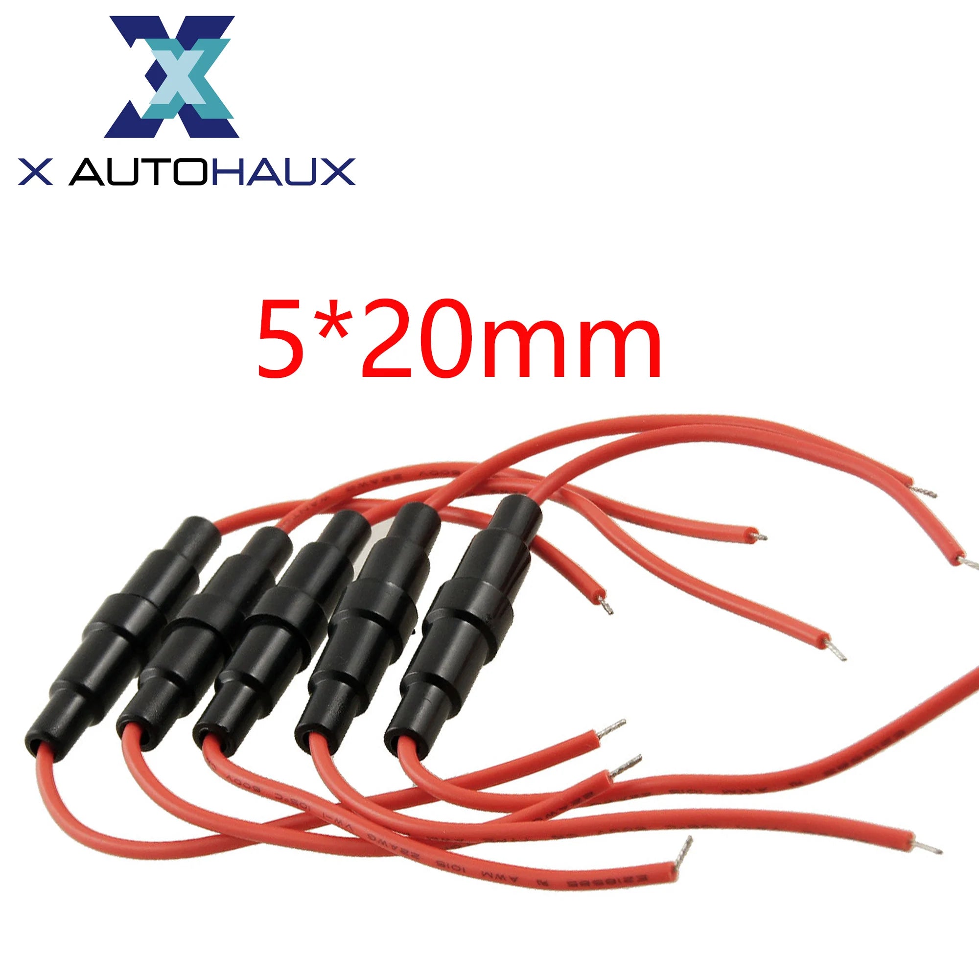 X Autohaux 5/10pcs 5*20MM Glass Tube Fuse Holder Screw Type Quick Blow 5X20MM Fuses 22AWG Wire 250V Car Accessories Auto Parts