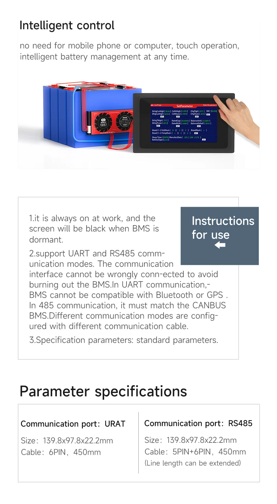 Daly BMS Smart BMS WIFI Module Battery Accessories Parts Bluetooth USB to RS485 to UART Power Dispaly Board Customized OEM