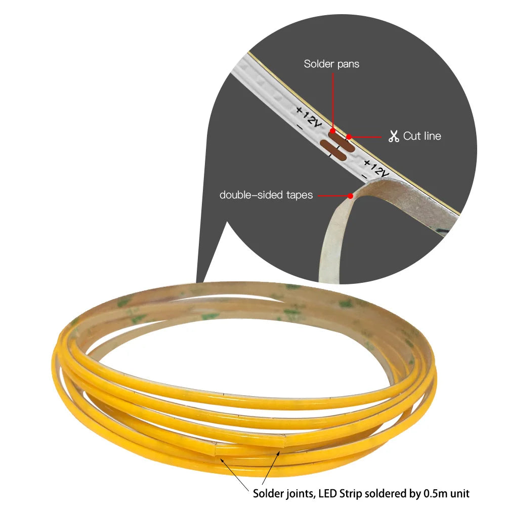 Ultimate Thin 2mm COB LED Strip Light for DIY Craft Cabinet Shelf 12V Filament Warm Cool White Flexible Linear Tape Lights Bar