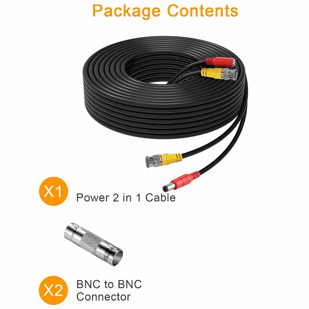 BNC Cable 2 IN 1 BNC Video and Power Security Camera Wire BNC Extension Cable with 2 Female Connectors for AHD DVR System
