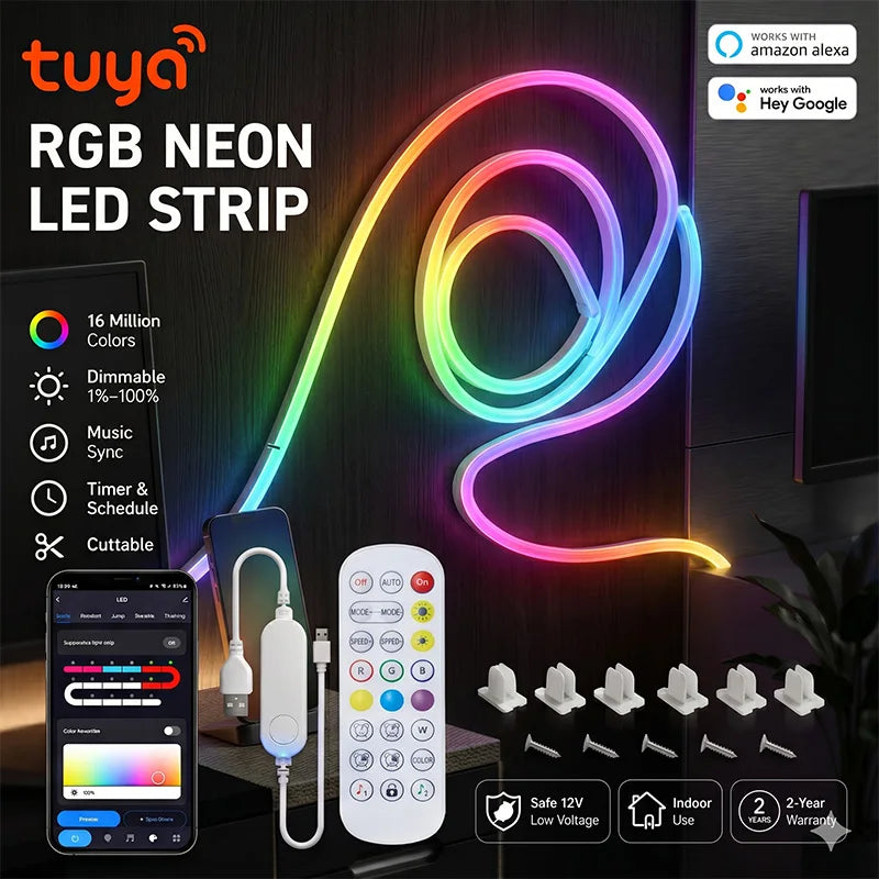 Smart RGB Neon Rope Light Waterproof LED Strip APP Remote Control Music Sync Tuya Alexa Google Home Decor Lamp