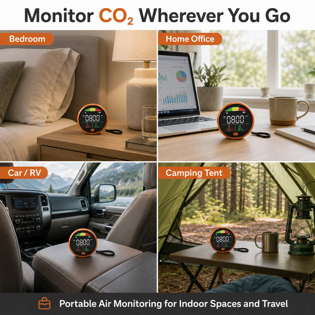 Fabisense PTH-21C Portable NDIR CO2 Detector with Temperature Humidity Carbon Dioxide Monitor for Home Office Car RV