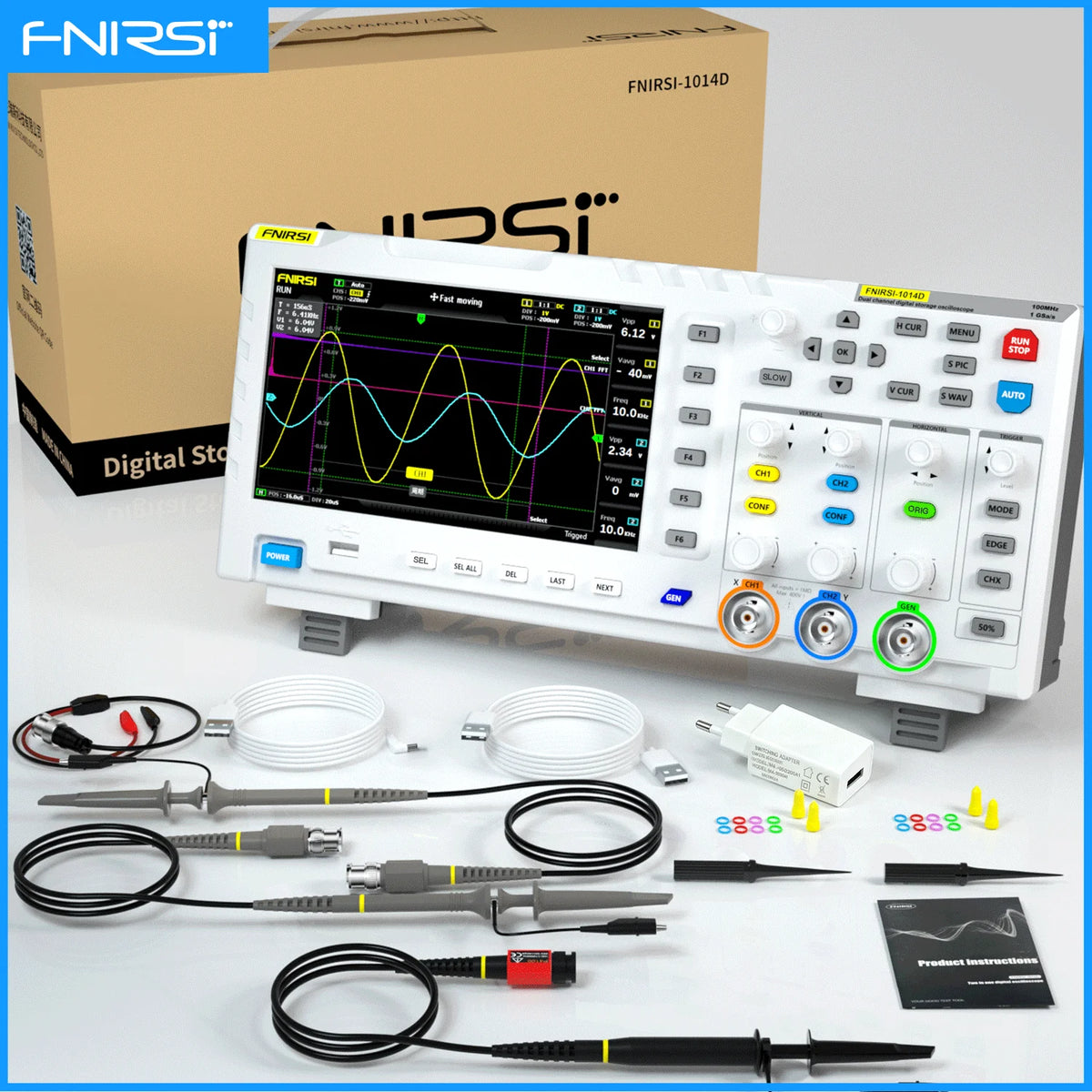 FNIRSI 1014D Digital Oscilloscope 2 In 1 Dual Channel Input Signal Generator 100MHz* 2 Analog Bandwidth 1GSa/s Sampling Rate