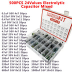 500PCS 0.1uF-1000uf 24Values Electrolytic Capacitor Mixed DIP Electronic Kit Electrolyte Capacitors 10V 16V 25V 50V