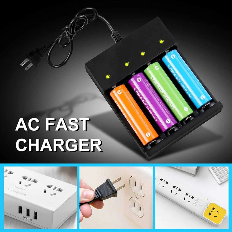 Skywolfeye 4 Bay Smart Universal Charger for 3.7V Rechargeable Li-ion Batteries Compatible 18650 26650 22650 14500 16340(CR123)
