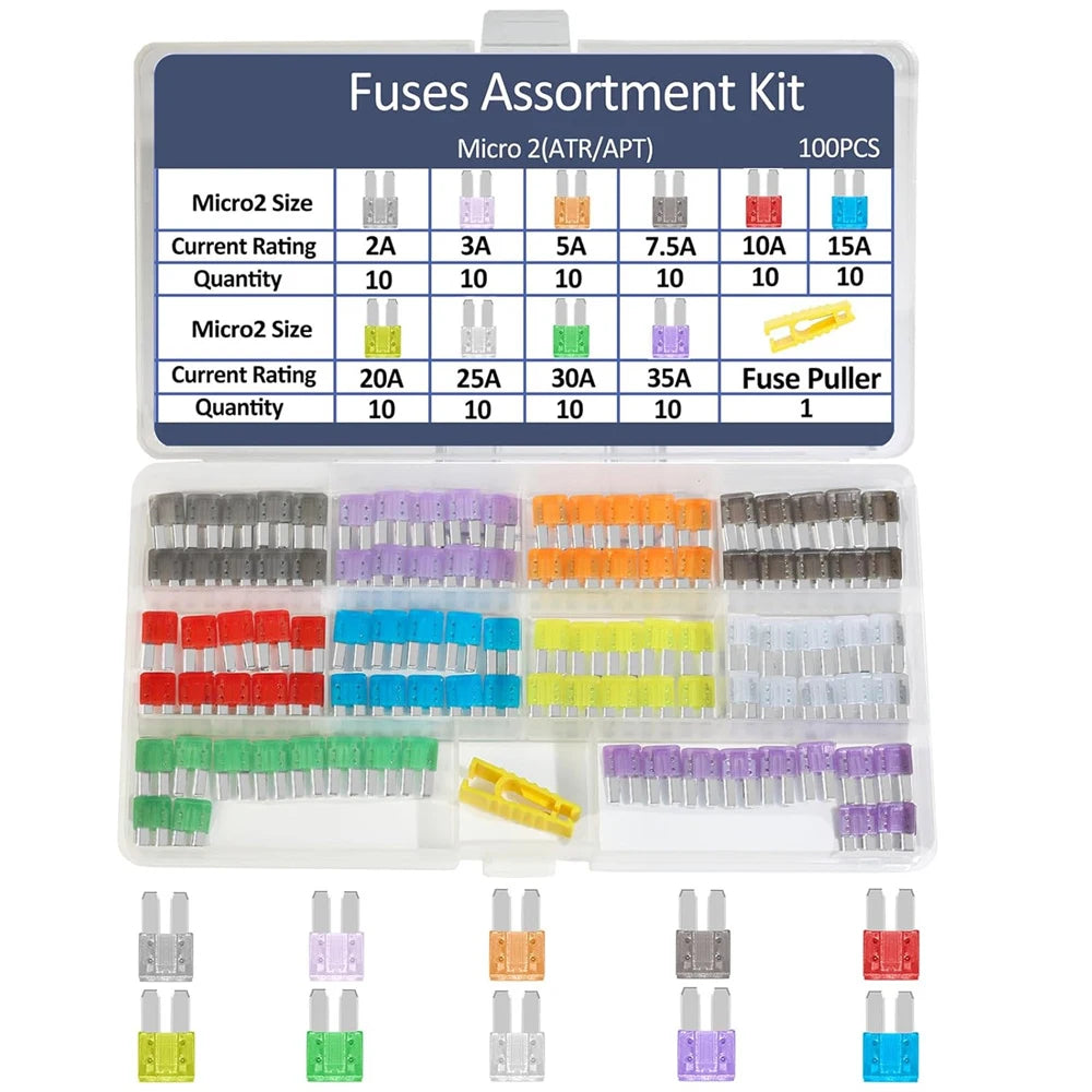 100/300PCS Micro 2 Blade Fuse ATR/APT Micro2 Fuse ATR/APT Blade Fuse 2A-35A Kit Replacement Fuses for Boat Truck SUV Automotive