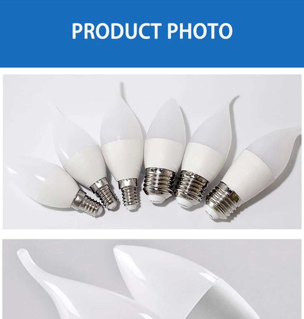 6Pcs  led Light bulb E14 E27 LED Lamp Indoor Warm Cold White Light 3W 6W 9W 12W 15W 220V LED Candle Bulb Home Decor Chandelier