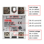 10A SSR 25A Solid State Relay 40A Output 3-32VDC 24-480VAC 220V Single Phase DC TO AC 40A Relay SSR HeatSink SSR 40DA