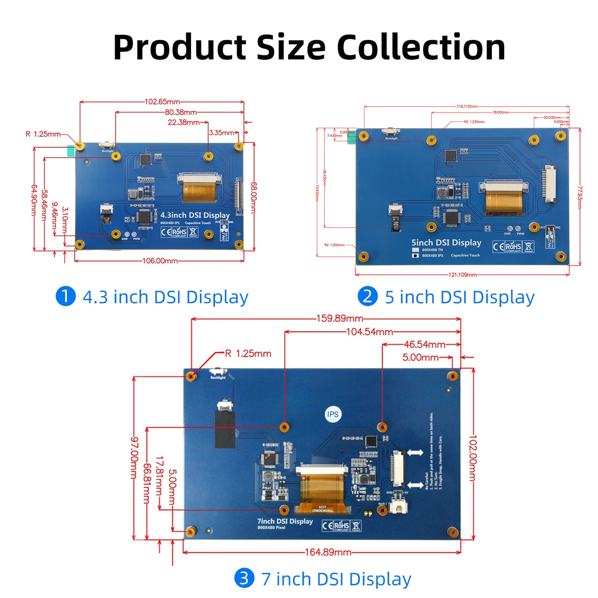IPistBit 4.3/5/7 Inch DSI Touch Screen LCD Display Portable Capacitive Touchscreen Monitor 800x480 for Raspberry Pi 5 4 3 3B+ 2