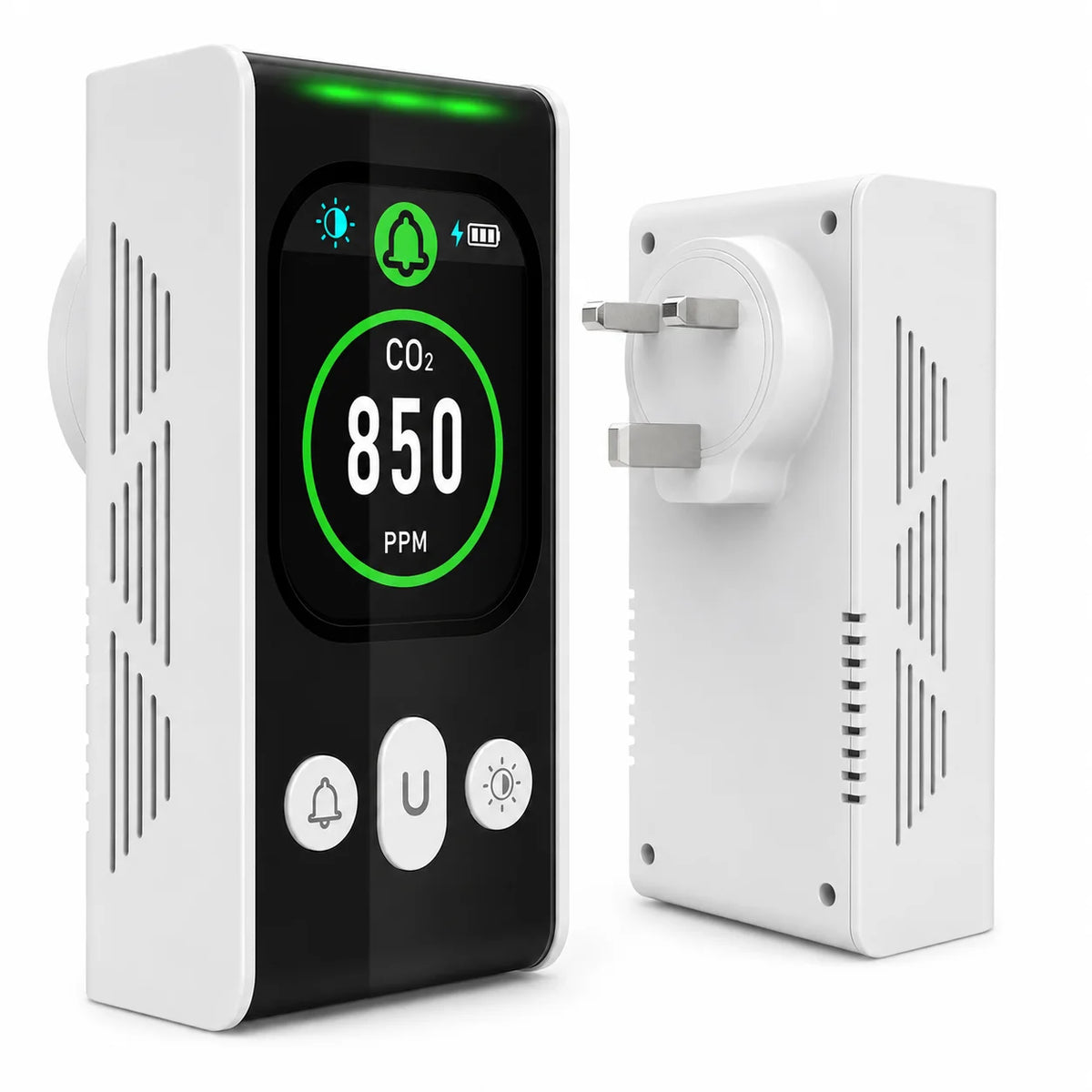 FABISENSE PTH-253N Plug-in CO2 Detector NDIR Air Quality Monitor 400-5000 PPM with Color Display and Adjustable Alarm