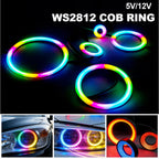 COB LED Ring 5V/12V WS2812 RGB Light Individually Addressable with Built-in IC Compatible with WS2811 27/48/74/96/120mm for Car