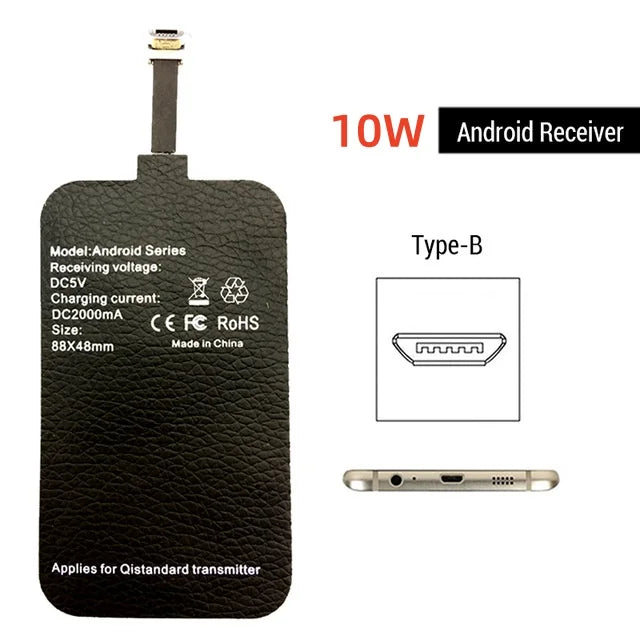 10W 5V Wireless Receiver Coil for IPhone5 6 7 Type C Universal Wireless Charging Adapter for Samsung Huawei Xiaomi