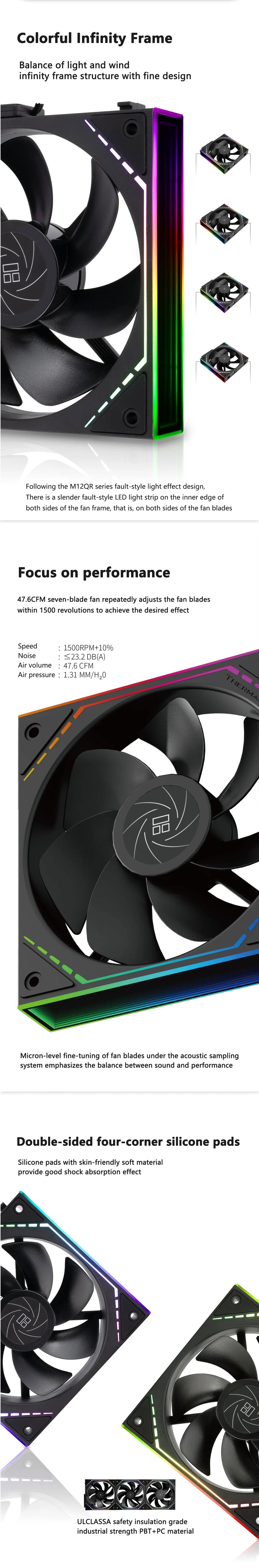 Thermalright TL-M12Q  Computer case cooling fan, wireless splicing/infinity frame/high performance fan