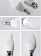 6Pcs  led Light bulb E14 E27 LED Lamp Indoor Warm Cold White Light 3W 6W 9W 12W 15W 220V LED Candle Bulb Home Decor Chandelier