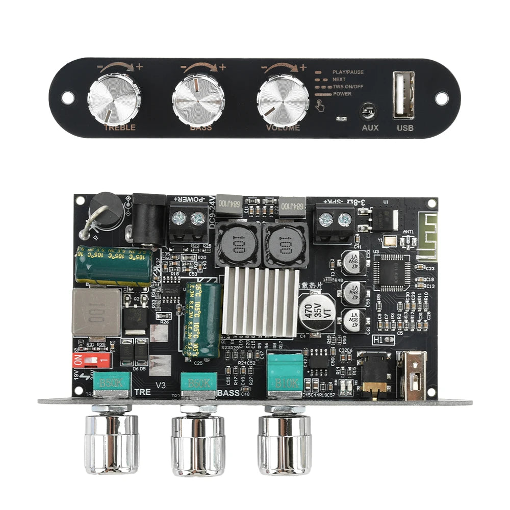 ZK-1001U TPA3116D2 Mono 100W Bluetooth 5.3 Amplifier Board 9-24V Boost AUX USB Bass Treble for DIY TWS Speaker