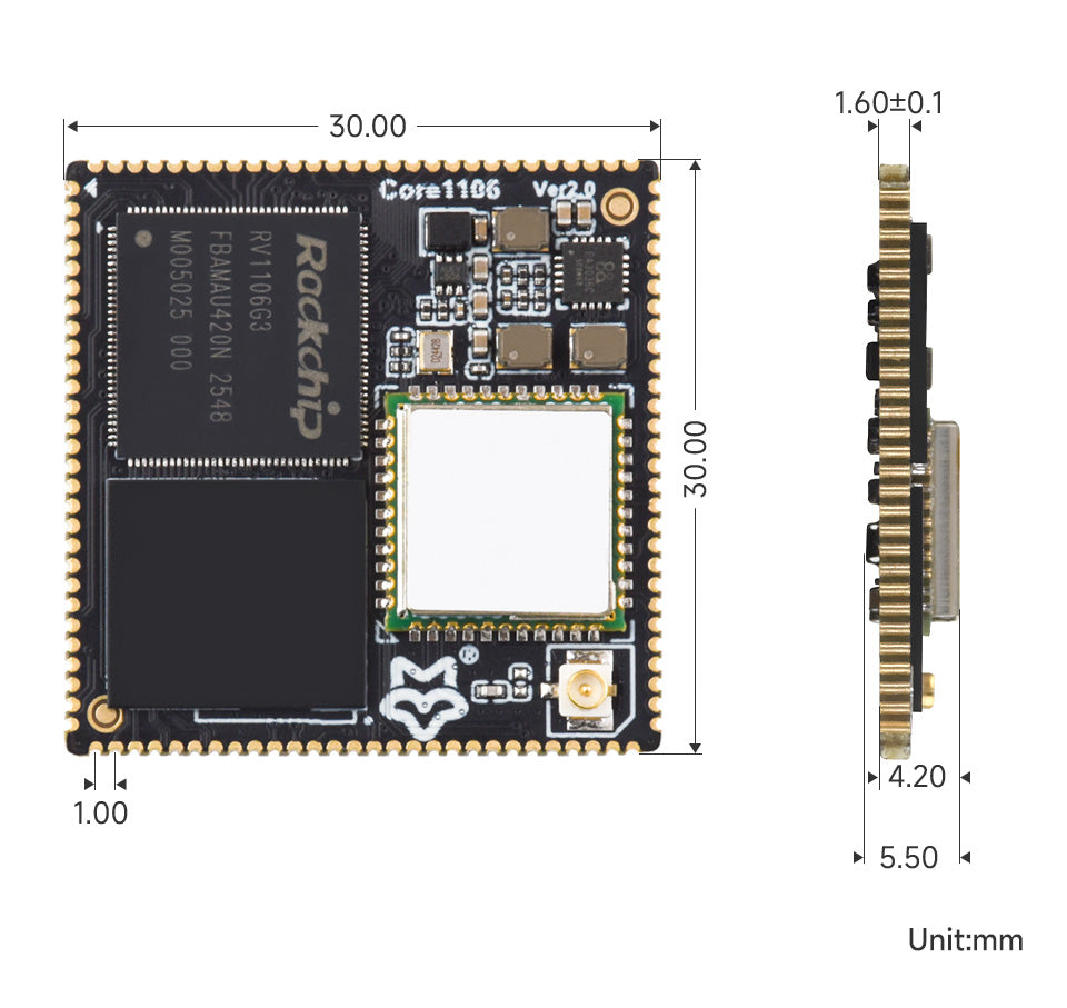Core11061208,Luckfox Core1106 Core Board Based On Rockchip RV1106 Chip, 8GB eMMC, Integrates ARM Cortex-A7/RISC-V MCU/NPU/ISP Pr