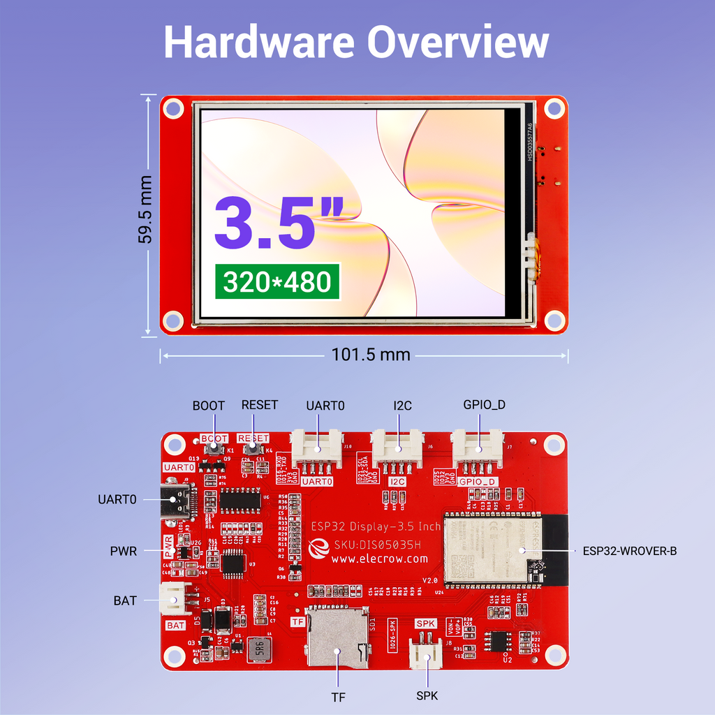 Popular Elecrow CrowPanel 3.5 inch ESP32 HMI 480x320 Display SPI TFT LCD Arduino/LVGL/Micropython Compatible Touch Screen