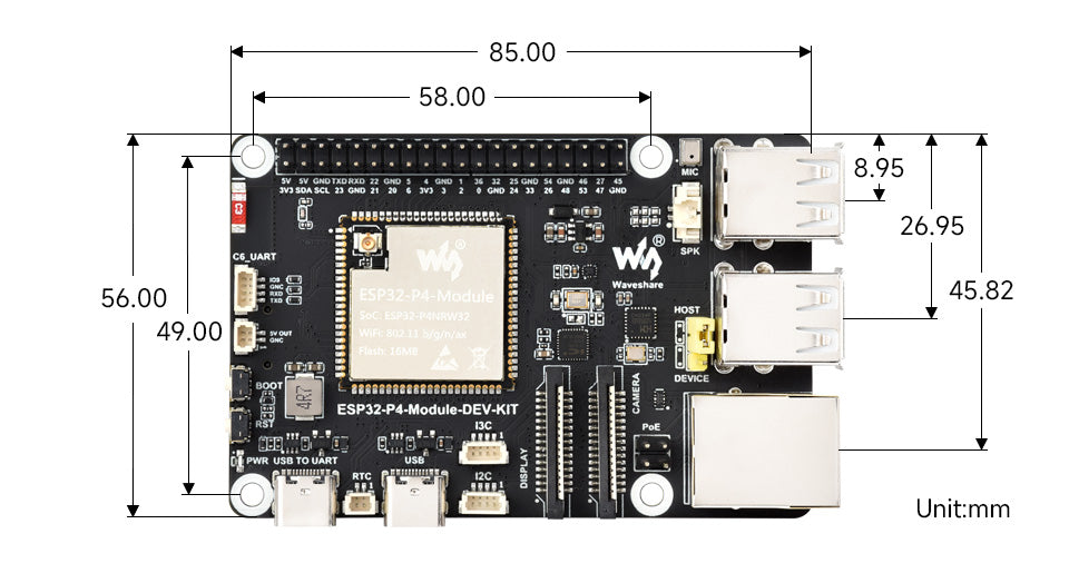 ESP32-P4-Module-DEV-KIT ESP32-P4 Development Board with ESP32-C6 WiFi 6 Bluetooth 5 BLE MIPI CSI DSI RJ45 USB PoE Port Speaker